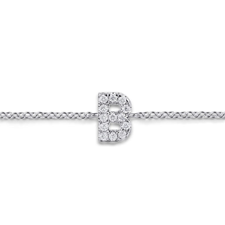 14K White Gold Diamond B Initial Chain Bracelet - 0.08 ct - Shot 2
