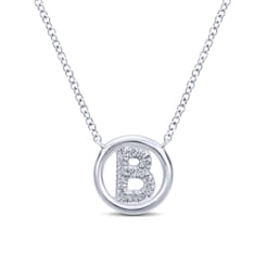 14K White Gold Diamond B Initial Pendant Necklace