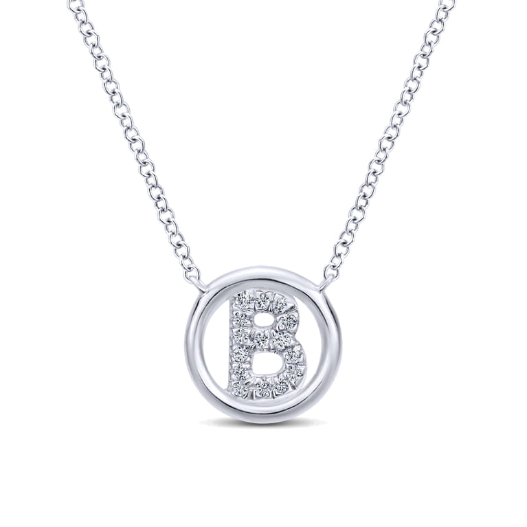 14K White Gold Diamond B Initial Pendant Necklace - 0.05 ct - Shot 1