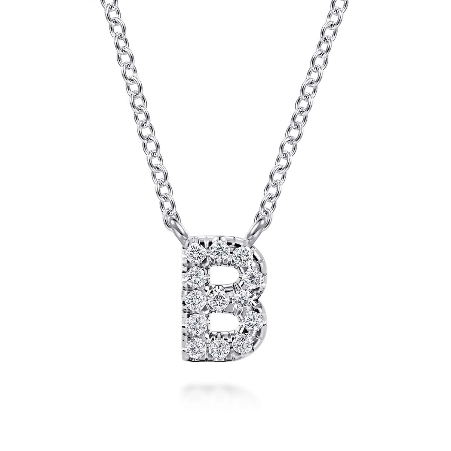 14K White Gold Diamond B Initial Pendant Necklace - 0.08 ct - Shot 1
