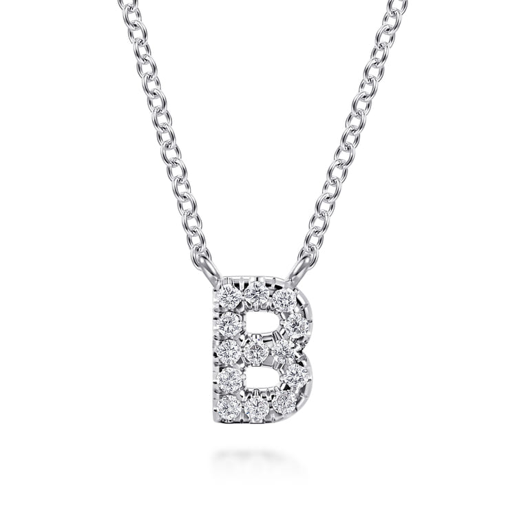 14K White Gold Diamond B Initial Pendant Necklace - 0.08 ct - Shot 1