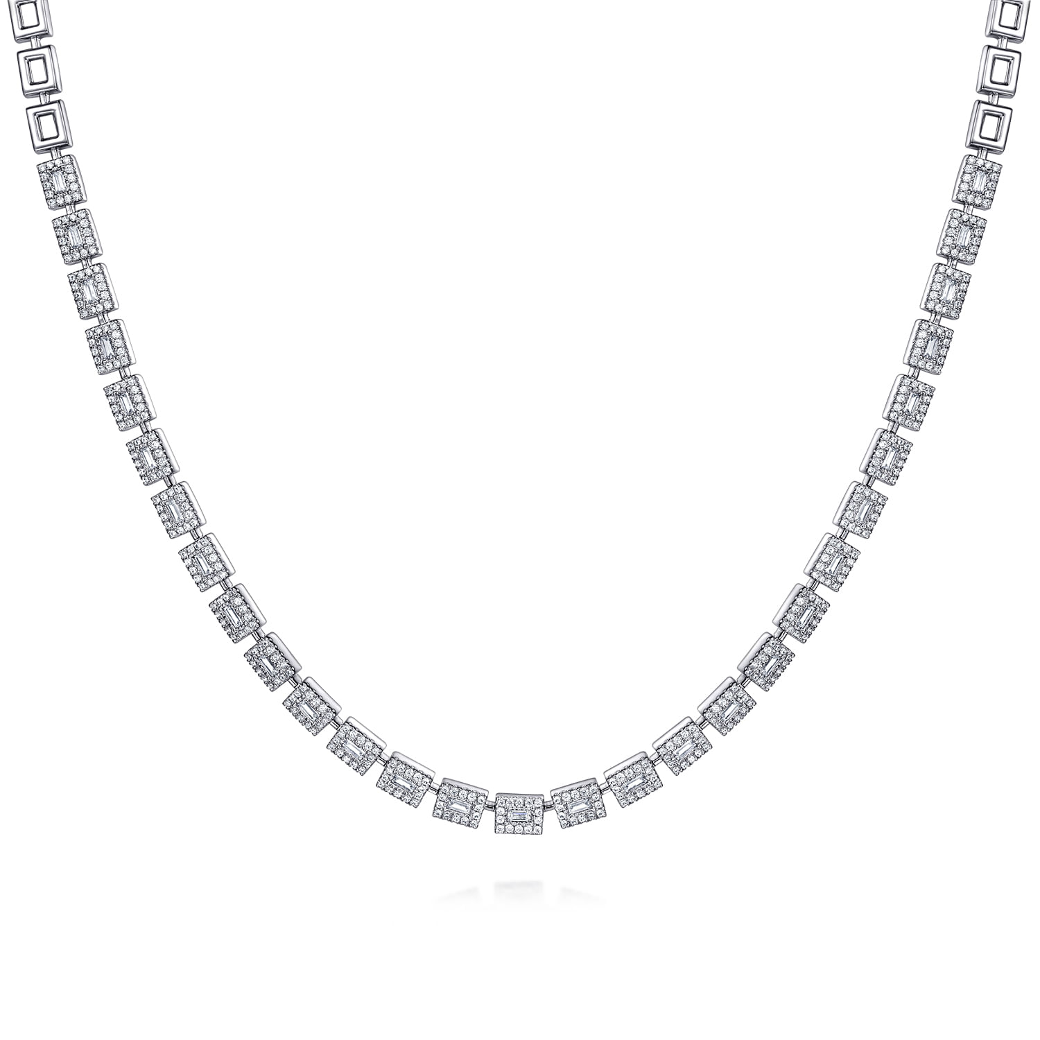 14K White Gold Diamond Baguette Halo Station Necklace