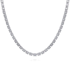 14K White Gold Diamond Baguette Halo Station Necklace