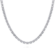 14K White Gold Diamond Baguette Halo Station Necklace