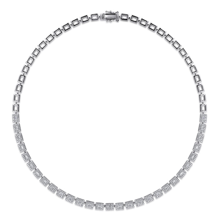14K White Gold Diamond Baguette Halo Station Necklace - 3 ct - Shot 2