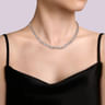 14K White Gold Diamond Baguette Halo Station Necklace - 3 ct