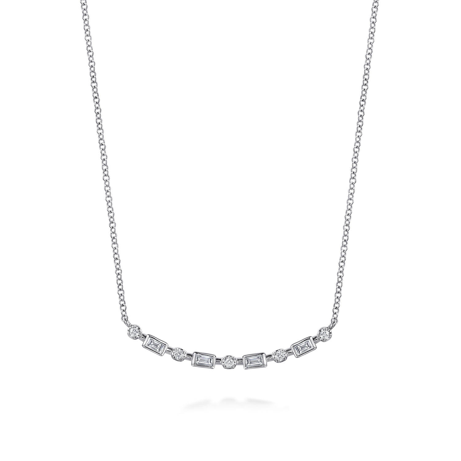 14K White Gold Diamond Baguette Horizontal Bar Necklace - 0.3 ct - Shot 1