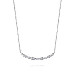 14K White Gold Diamond Baguette Horizontal Bar Necklace