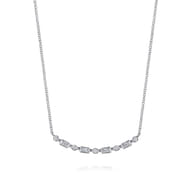 14K White Gold Diamond Baguette Horizontal Bar Necklace