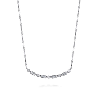 14K White Gold Diamond Baguette Horizontal Bar Necklace