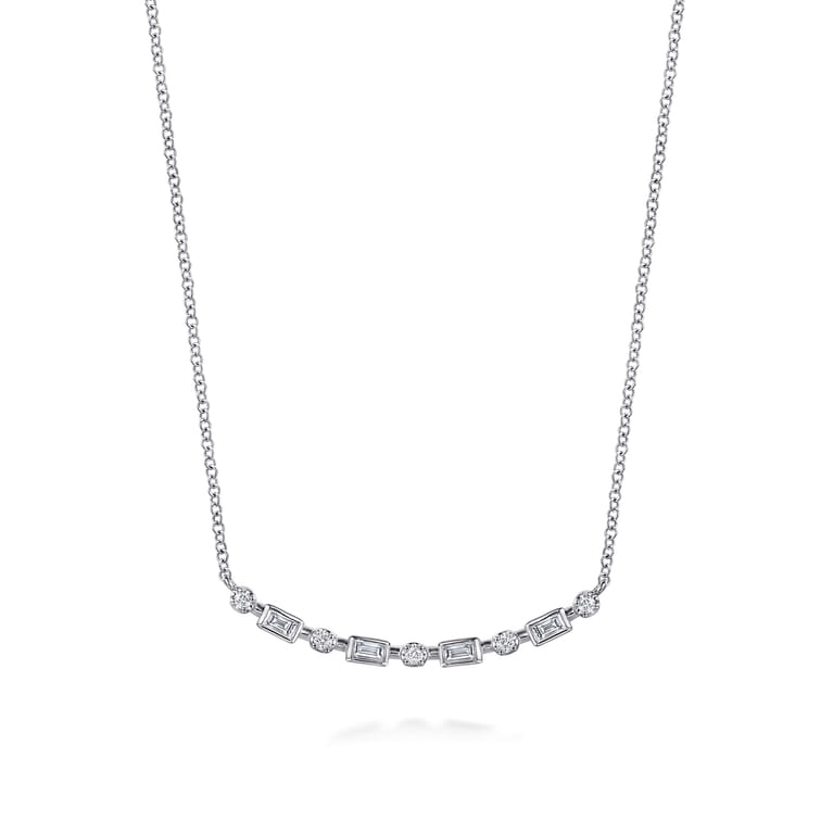 14K White Gold Diamond Baguette Horizontal Bar Necklace - 0.3 ct - Shot 1