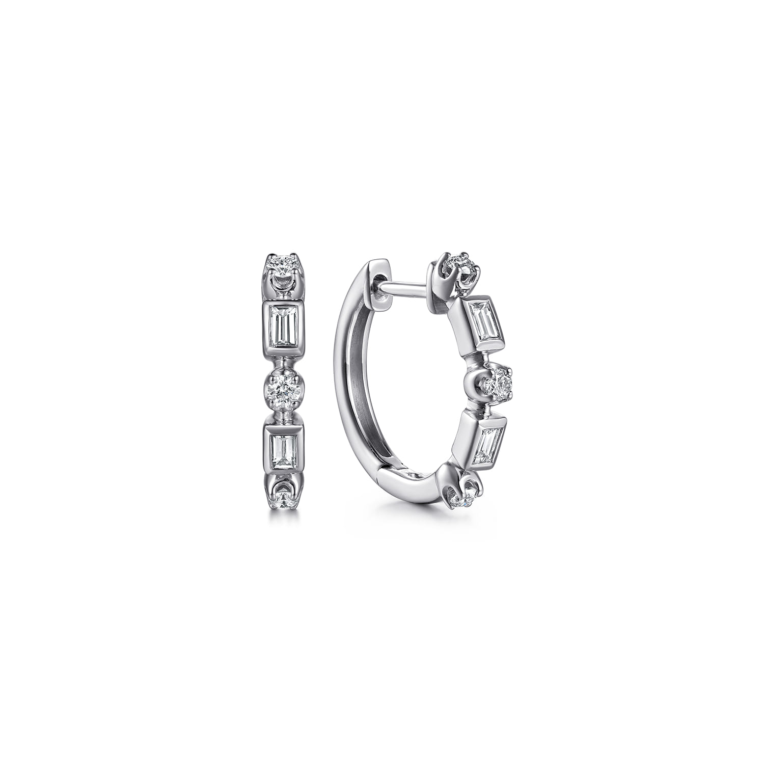14K White Gold Diamond Baguette Huggie Earrings - 0.3 ct - Shot 1