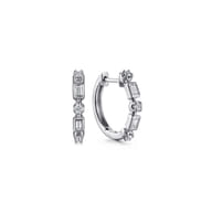 14K White Gold Diamond Baguette Huggie Earrings