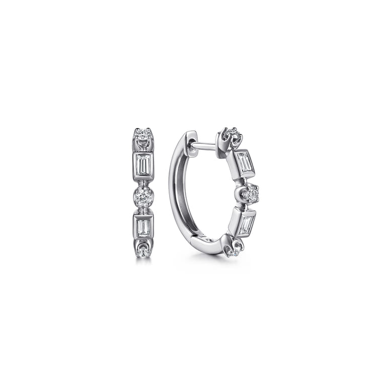 14K White Gold Diamond Baguette Huggie Earrings - 0.3 ct - Shot 1