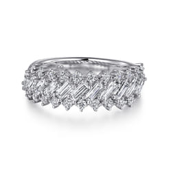 14K White Gold Diamond Baguette Wide Band Ring