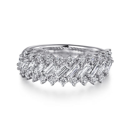 14K White Gold Diamond Baguette Wide Band Ring