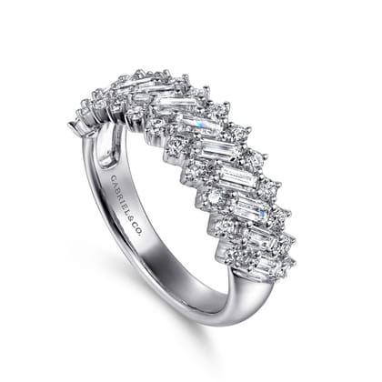 14K White Gold Diamond Baguette Wide Band Ring