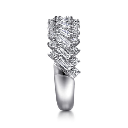 14K White Gold Diamond Baguette Wide Band Ring