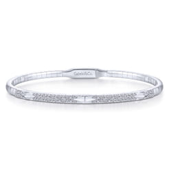14K White Gold Diamond Bangle with Pyramid Rhombus Stations