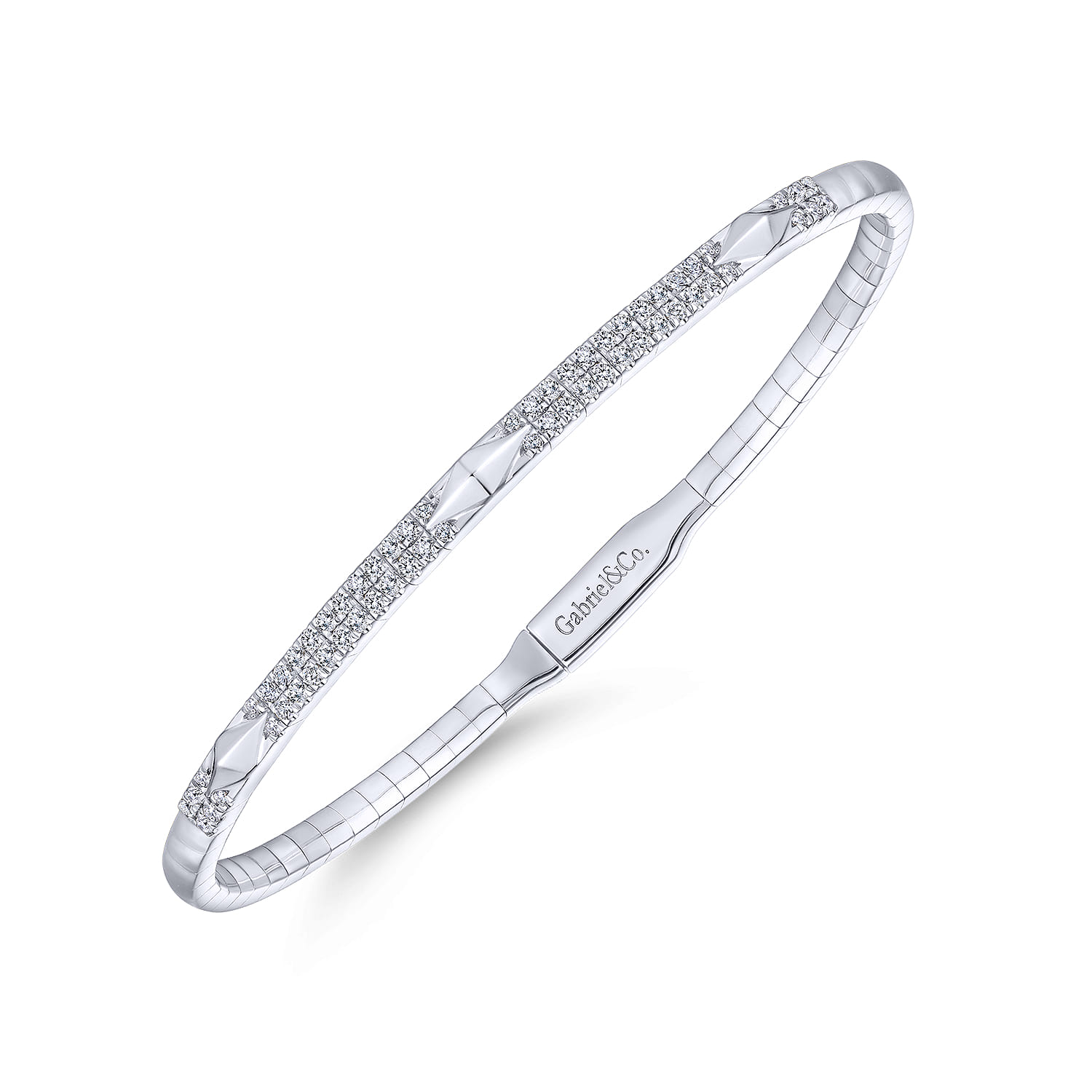 14K White Gold Diamond Bangle with Pyramid Rhombus Stations - 0.5 ct - Shot 2