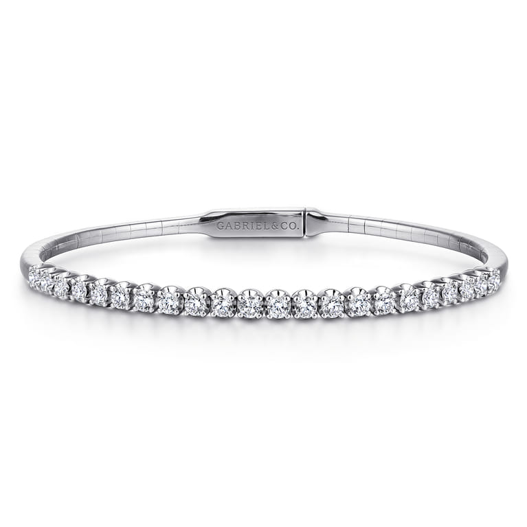 14K White Gold Diamond Bangle - 1 ct - Shot 1