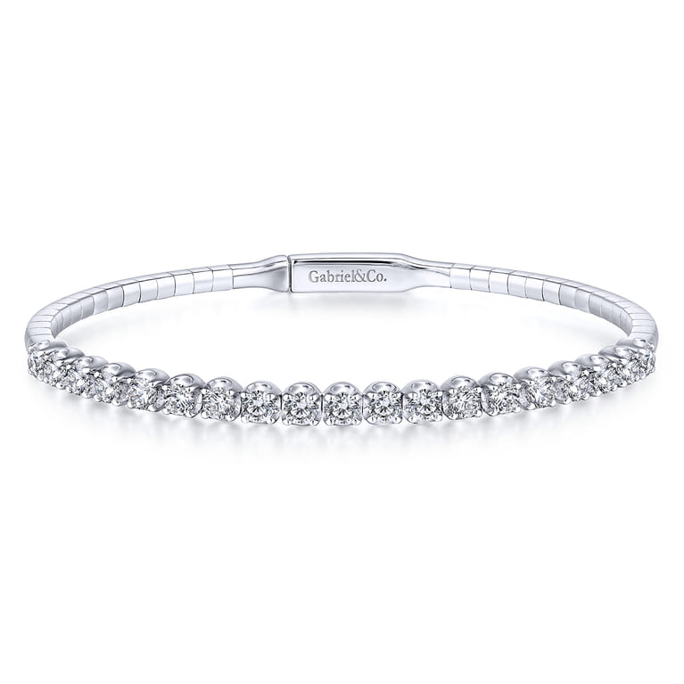 14K White Gold Diamond Bangle - 1.5 ct - Shot 1