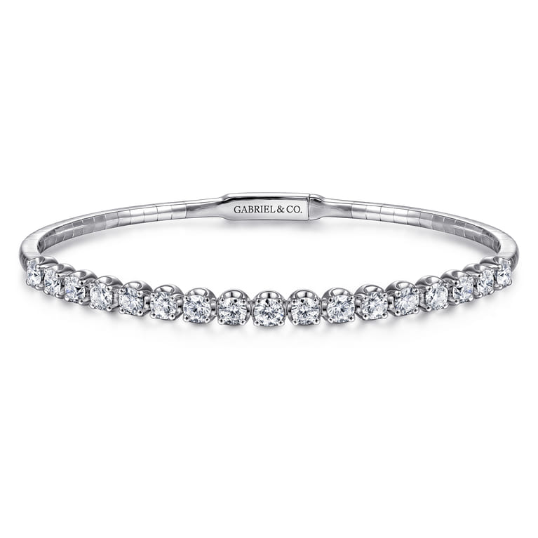 14K White Gold Diamond Bangle - 2 ct - Shot 1