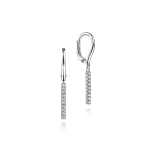 14K White Gold Diamond Bar Drop Leverback Earrings