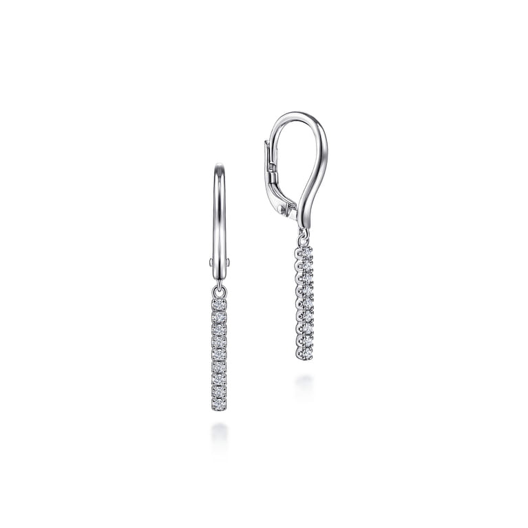 14K White Gold Diamond Bar Drop Leverback Earrings - 0.11 ct - Shot 1