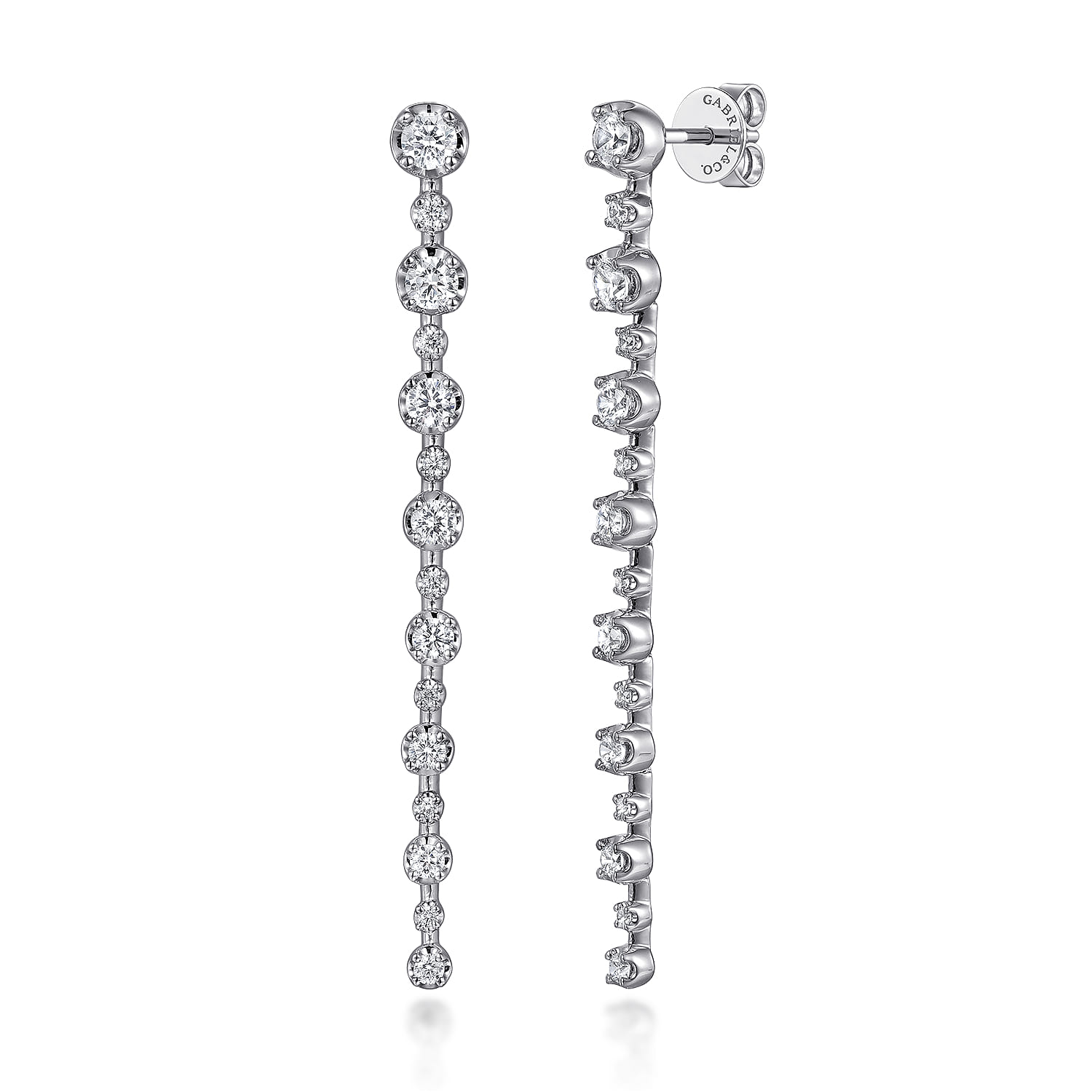 14K White Gold Diamond Bar Earrings　 - 1.55 ct - Shot 1