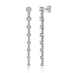 14K White Gold Diamond Bar Earrings　