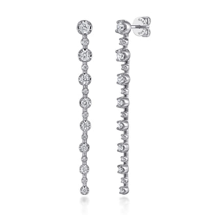 14K White Gold Diamond Bar Earrings　