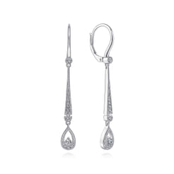 14K White Gold Diamond Bar Leverback Earrings