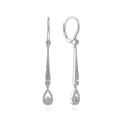14K White Gold Diamond Bar Leverback Earrings