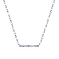 14K White Gold Diamond Bar Necklace