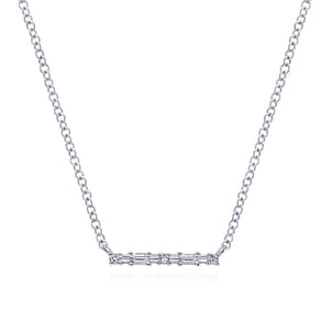 14K White Gold Diamond Bar Necklace
