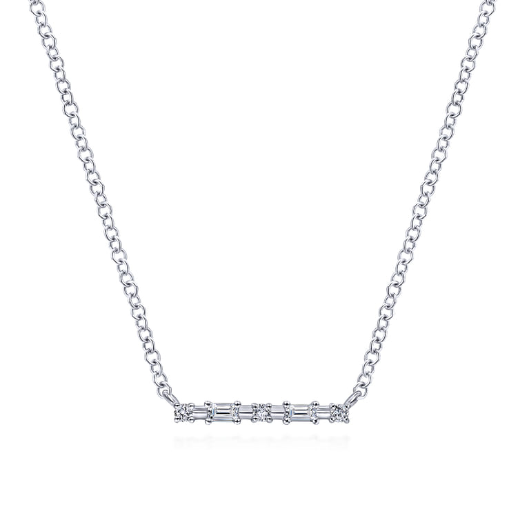 14K White Gold Diamond Bar Necklace - 0.08 ct - Shot 1