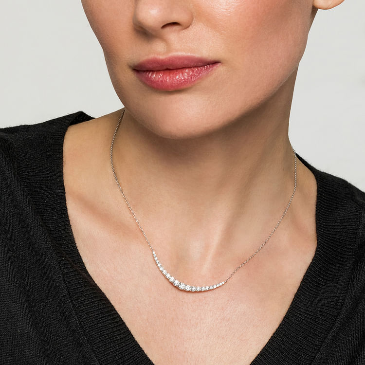 14K White Gold Diamond Bar Necklace