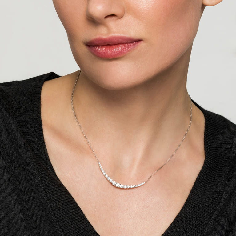 14K White Gold Diamond Bar Necklace - 1.5 ct - Shot 3