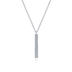 14K White Gold Diamond Bar Pendant Necklace