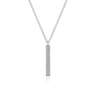 14K White Gold Diamond Bar Pendant Necklace