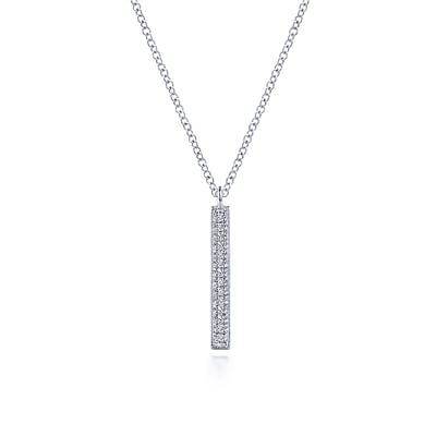 14K White Gold Diamond Bar Pendant Necklace