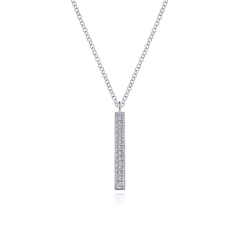 14K White Gold Diamond Bar Pendant Necklace - 0.07 ct - Shot 1