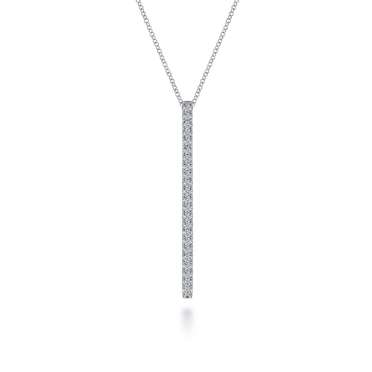 14K White Gold Diamond Bar Pendant Necklace