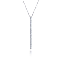 14K White Gold Diamond Bar Pendant Necklace
