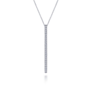 14K White Gold Diamond Bar Pendant Necklace