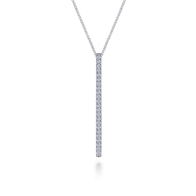 14K White Gold Diamond Bar Pendant Necklace