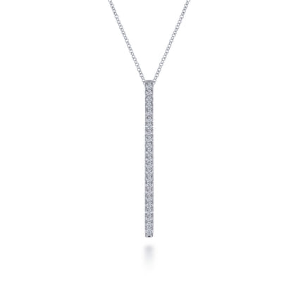 14K White Gold Diamond Bar Pendant Necklace
