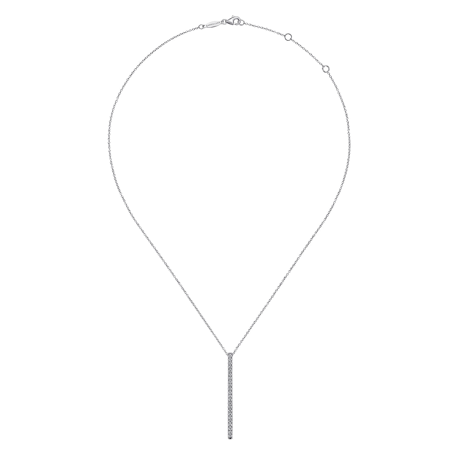 14K White Gold Diamond Bar Pendant Necklace