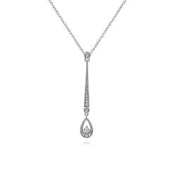 14K White Gold Diamond Bar and Teardrop Necklace